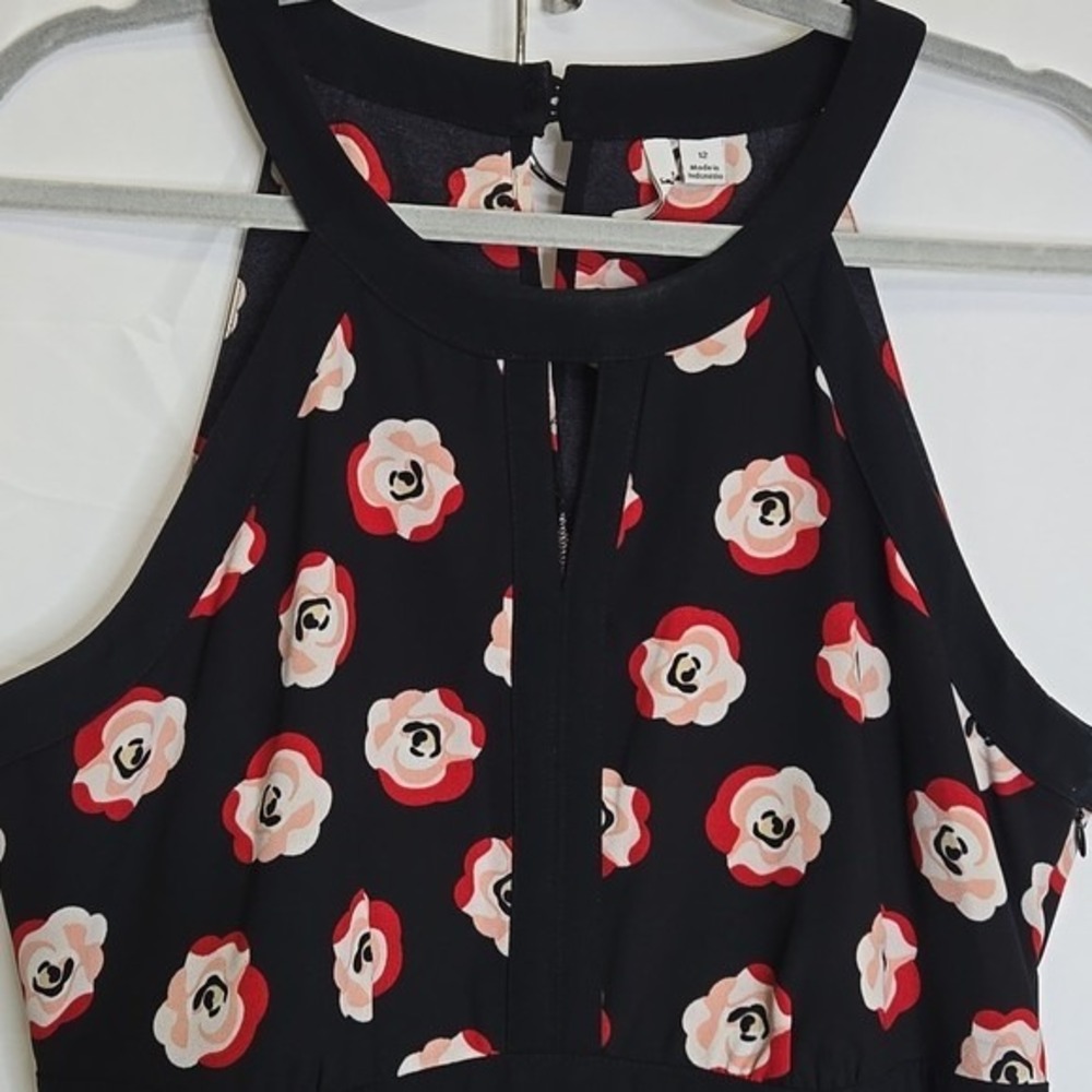 Elle Poppy Flower Pattern Sleeveless Halter‎ Dress, Party Cocktail, Black, 12 - Picture 5 of 9